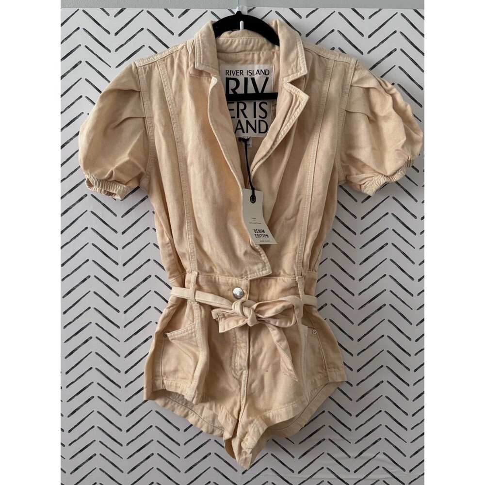 NWT River Island Luxe Women’s US 4 Orange Retro Pop Twill Collared Belted Romper
